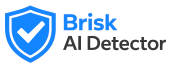 Brisk AI Detector logo with an electric blue shield icon and a white checkmark on a clean light background